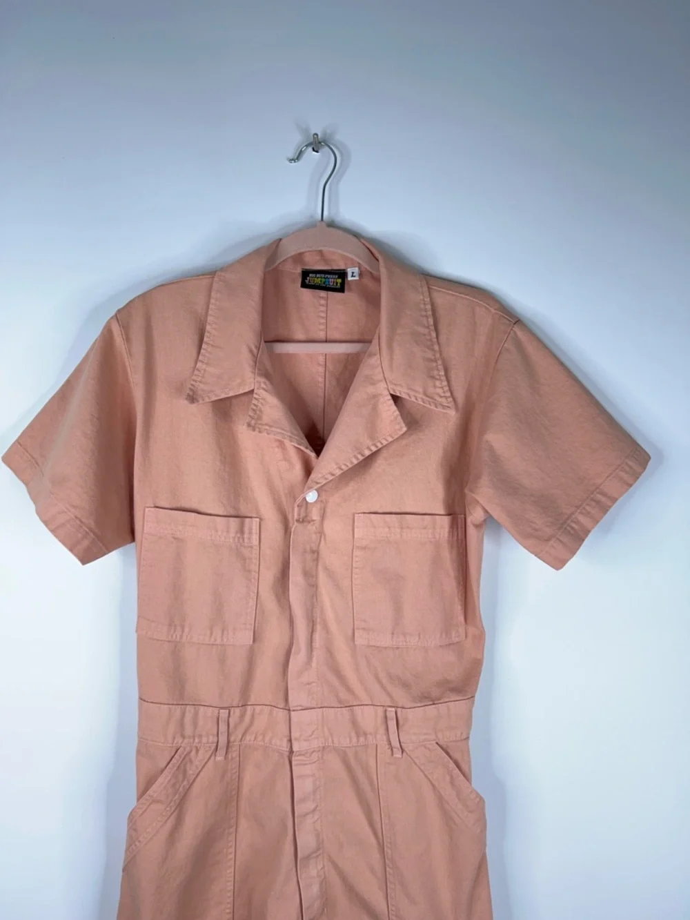 Big Bud Press Peach Short Sleeve Jumpsuit Cotton Twill Utility Size Large - Picture 2 of 15